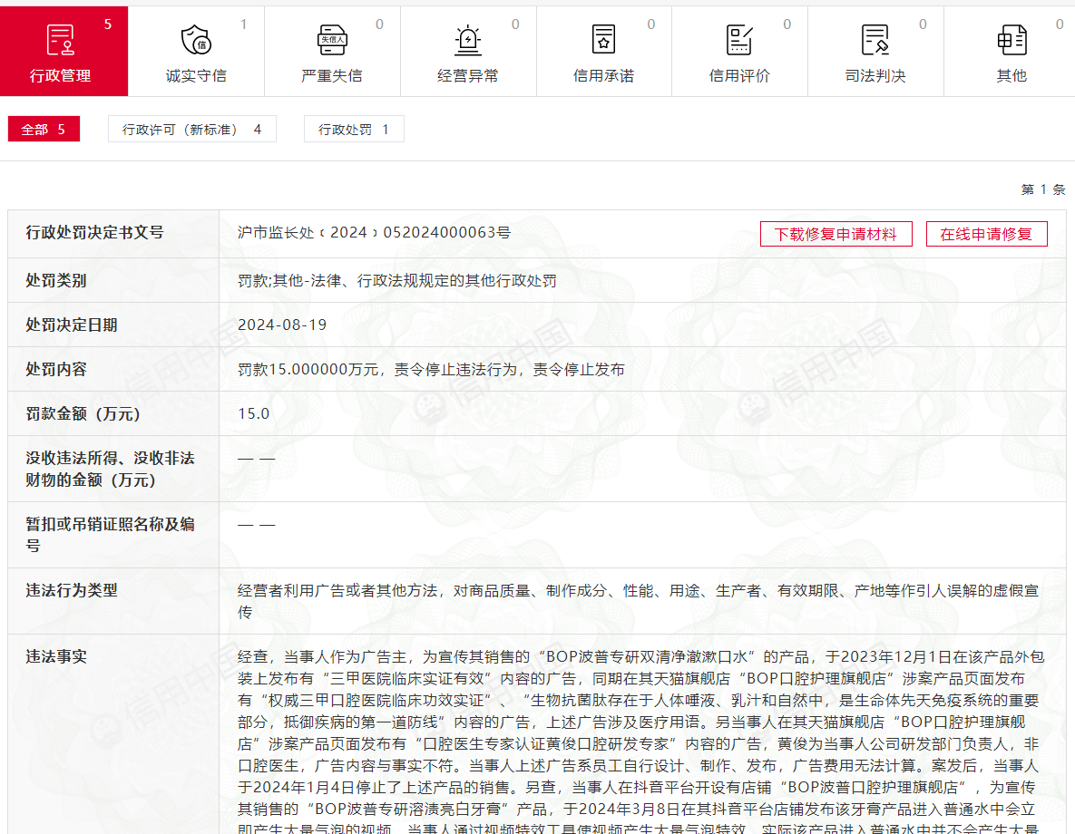 因大量虚假宣传行为被罚，网红口腔护理品牌BOP“翻车”了？