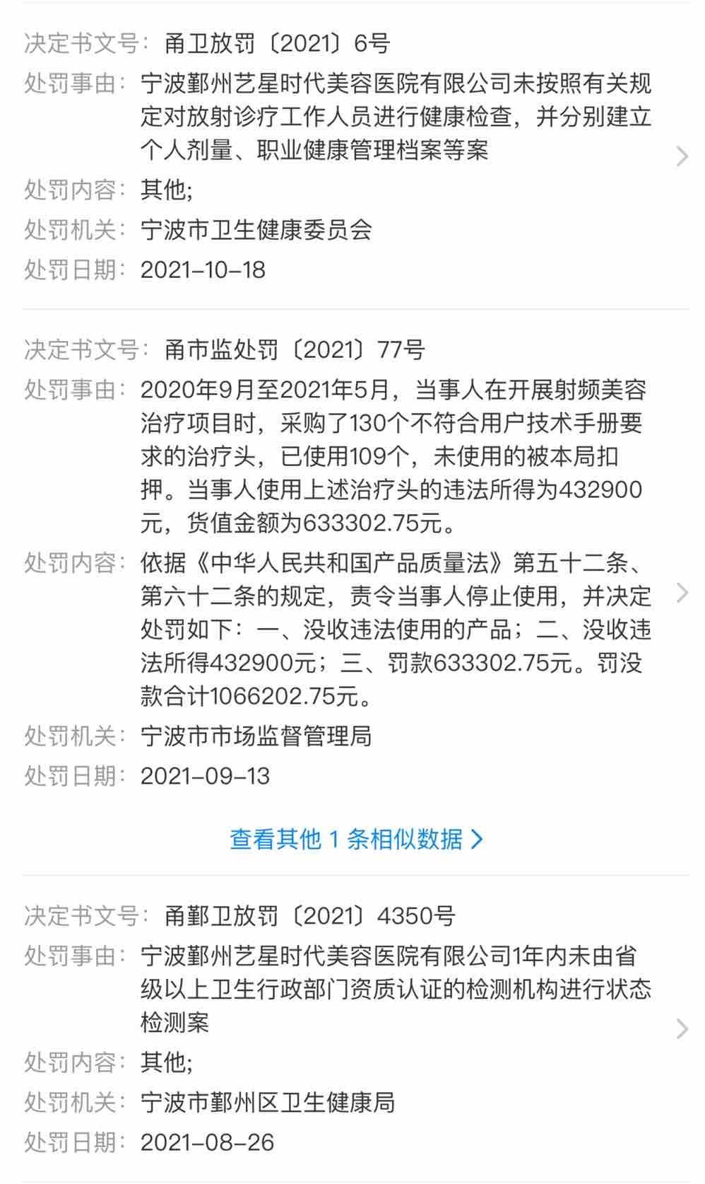 宁波鄞州艺星时代美容医院消费八万退费难，老牌莆系医美罚单多！