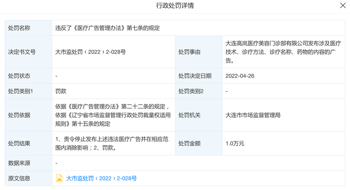 逃避缴纳税款背后，大连高岚医美“体验感超级差”